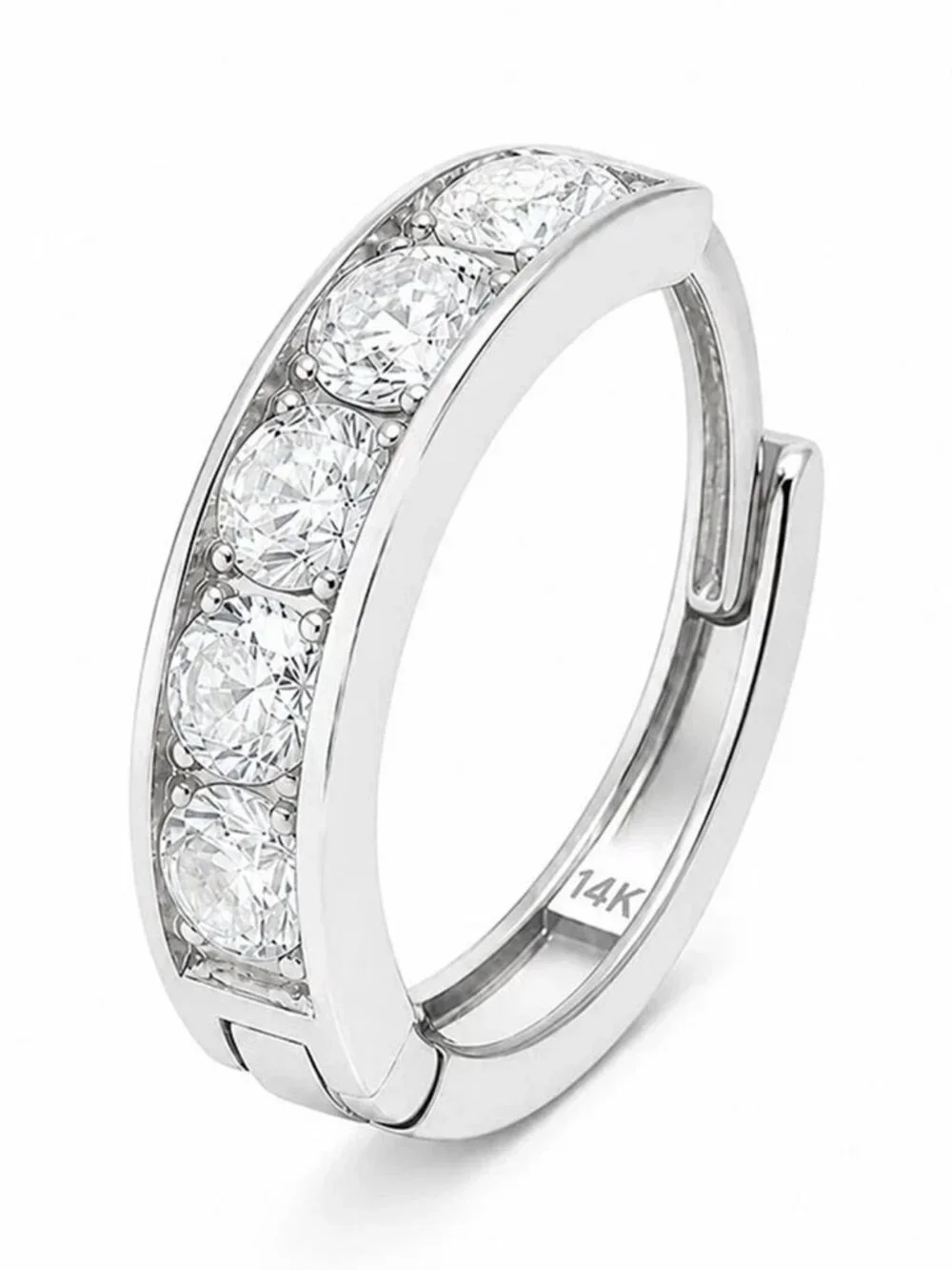 Created White Sapphires Single Huggie Earring 14k White Gold